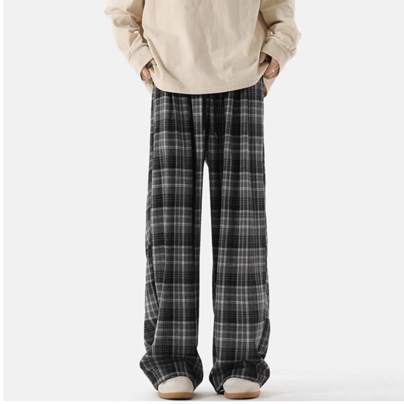 Весенне-осенний стиль, модные клетчатые повседневные брюки, повседневные универсальные широкие прямые брюки, свободные повседневные спортивные брюки для мужчин