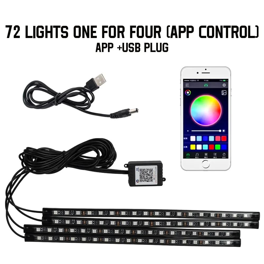Светодиодная лента для салона автомобиля, декоративная, атмосферная, RGB, USB, приложение, с пультом управления, мигающие лампы в ритм музыки, инструменты