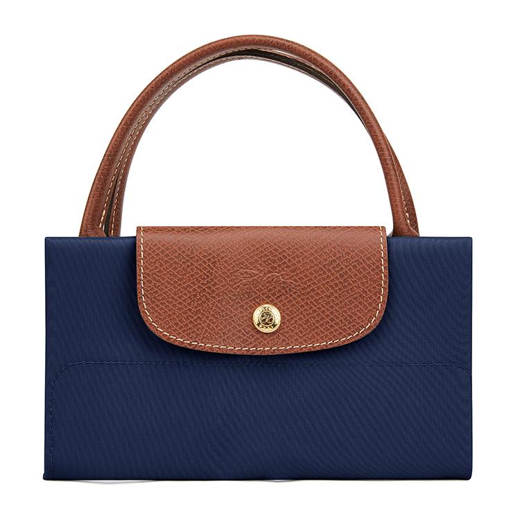 Longchamp Средняя сумка Le Pliage с застежкой-кнопкой с золотистой отделкой, нейлон, темно-синий, женские сумки 10168089P68