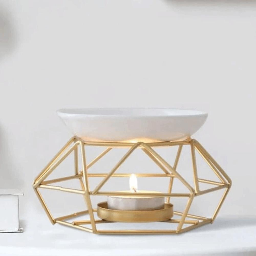 Gold Candle Holder Rhombus Shape Romantic Candle Essential Oil Burner Purifying Air Non-toxic Tealight Holder Yoga Studio