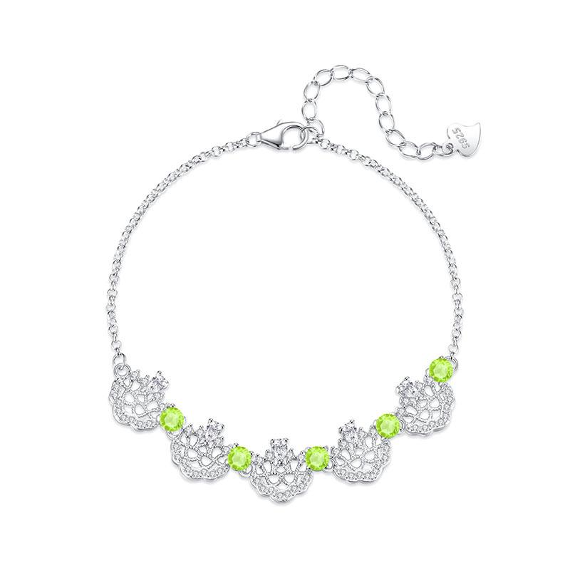 S925 sterling silver crown bracelet women's natural olivine crystal stone micro-inlaid zircon sweet colored treasure jewelry women's jewelry gift