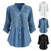 Женская рубашка с запонками, V-образным вырезом, на пуговицах, средней длины, кружевная свободная блузка больших размеров с цветочной вышивкой, с длинными рукавами для поездок на работу, свиданий и повседневных поездок