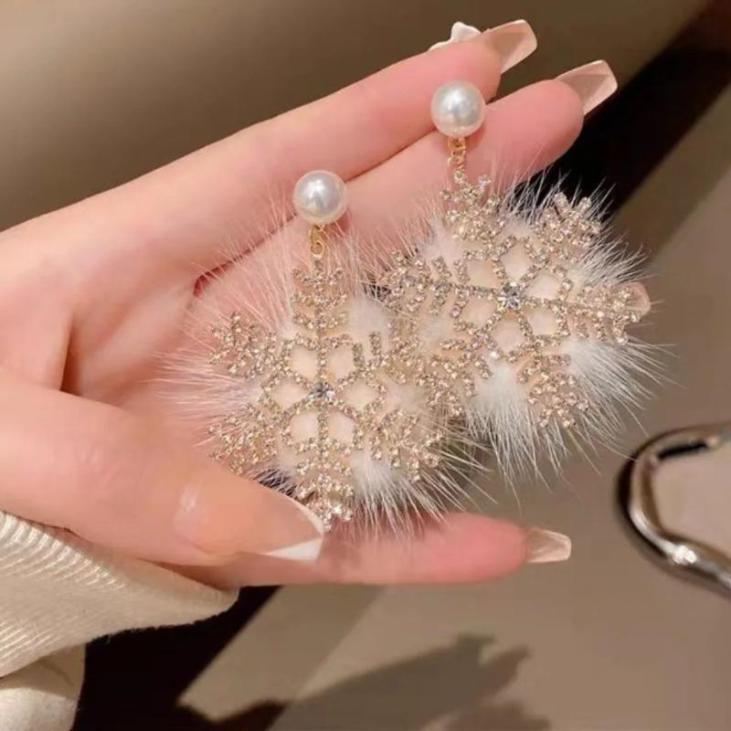 Блестящие серьги-подвески «Снежинки» Элегантные зимние серьги-каффы «Снежинки» Женские украшения Рождественские плюшевые серьги Женские