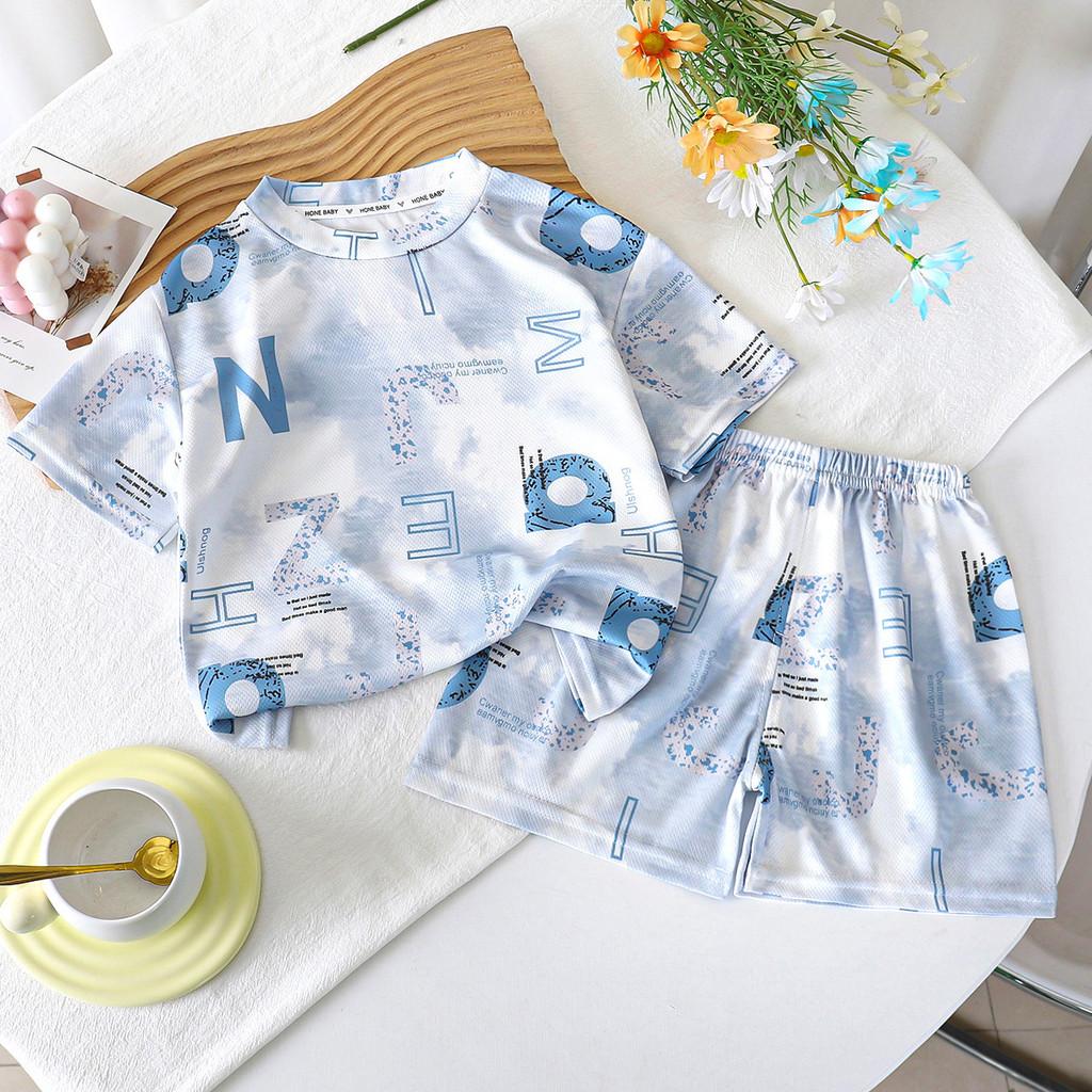 Cartoon Dinosaur Summer Boys Toddler Twopiece Set With Short Sleeve Top And Shorts