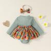 Baby Girl Fall Outfit, Flower Print Ruffle Trim Long Sleeve Romper Dress Bow Headband 2 Piece Set