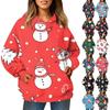 Women's Fashion Long Sleeve Pullover Christmas Snowman Snowflake Print Hooded Pocket Sweatshirt
