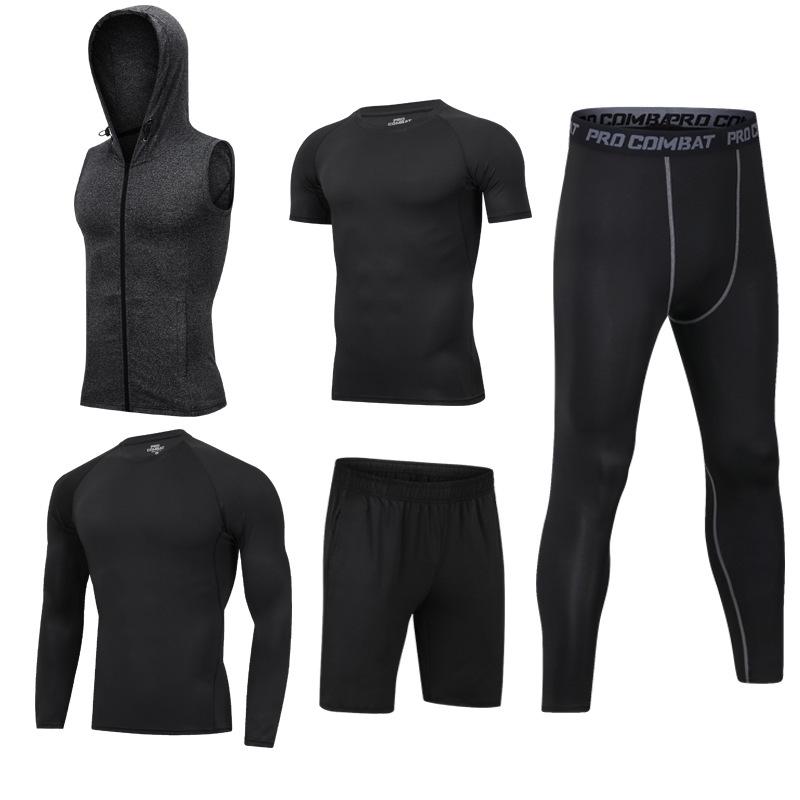 Men's 5-Piece Quick-Dry Sports & Fitness Set: Gym, Running, Basketball - All Seasons