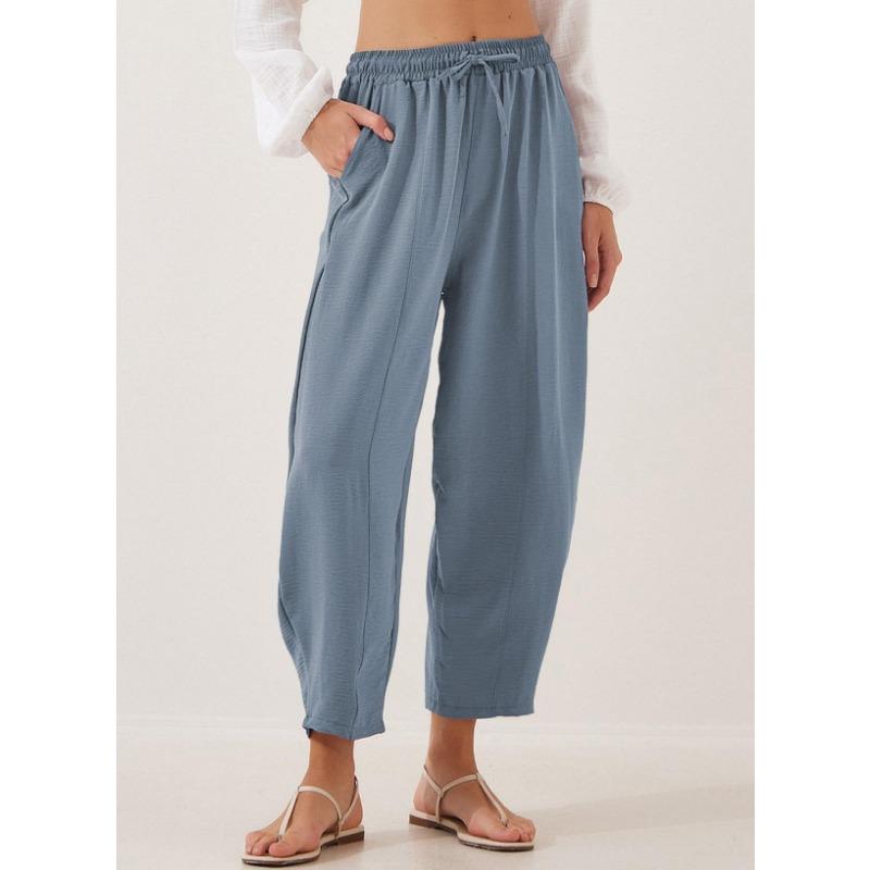 Женские брюки весна-лето с высокой талией, свободные, праздничные, повседневные, со шнурком, вставными карманами, 7 шт.