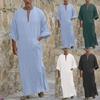 Men's V-Neck Linen Robe Short Sleeve Kaftan Long Gown Casual Shirt For Beach, Summer