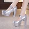 Small Size 32-43 Soft Leather Silver White Wedding Shoes Bride 2025 Women's Block High Heels Shoes Platform Pumps Model Party