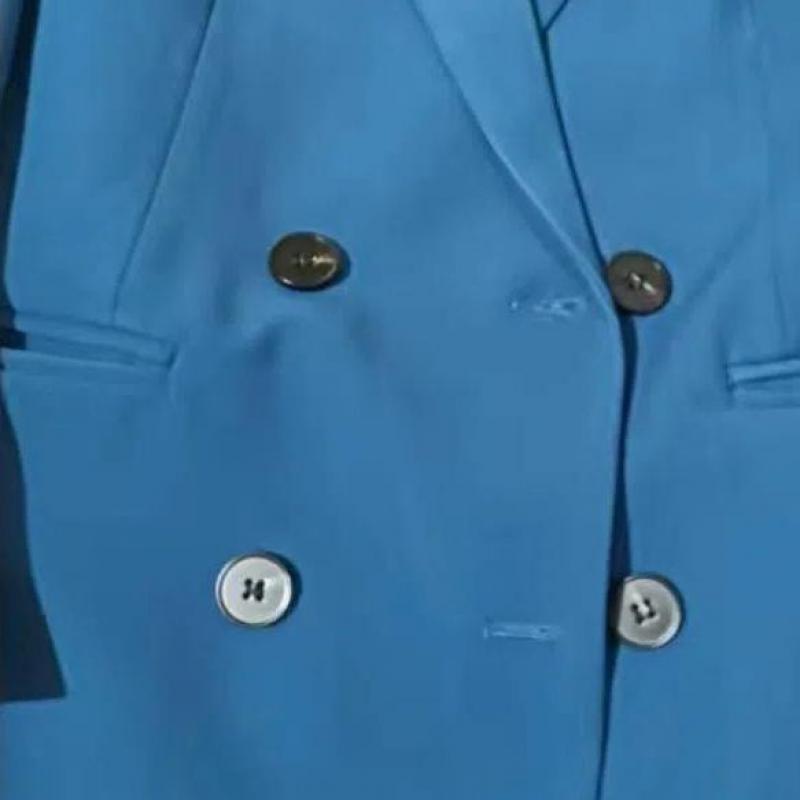 Свободные синие офисные женские блейзеры в гонконгском стиле, двубортный блейзер с зубцами, женская офисная одежда