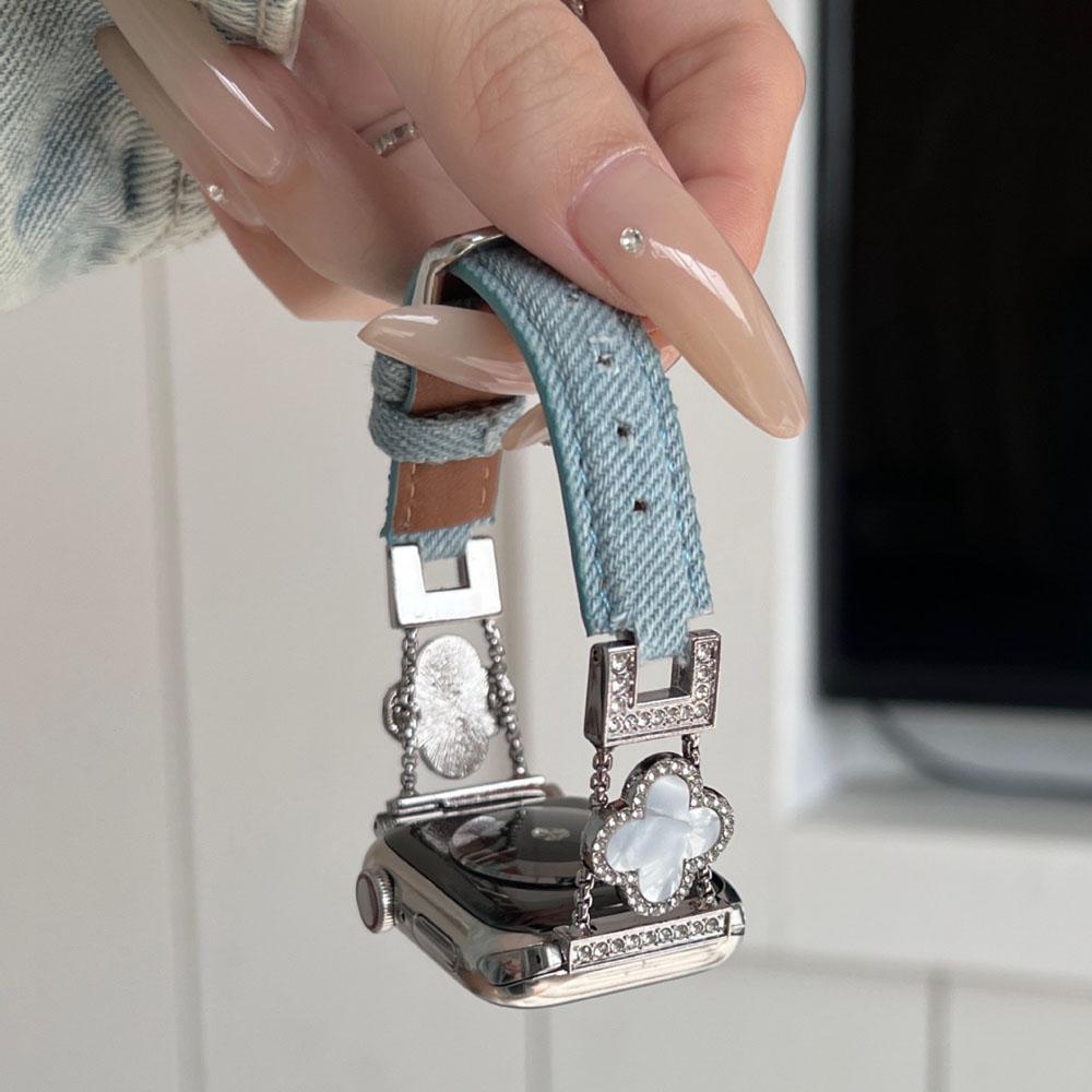 Ремешок из ткани и металлической цепочки для Apple Watch All Series Correa 45 мм 49 мм 44 мм 41 мм 40 38 42 Браслет Cowboy для iWatch Band