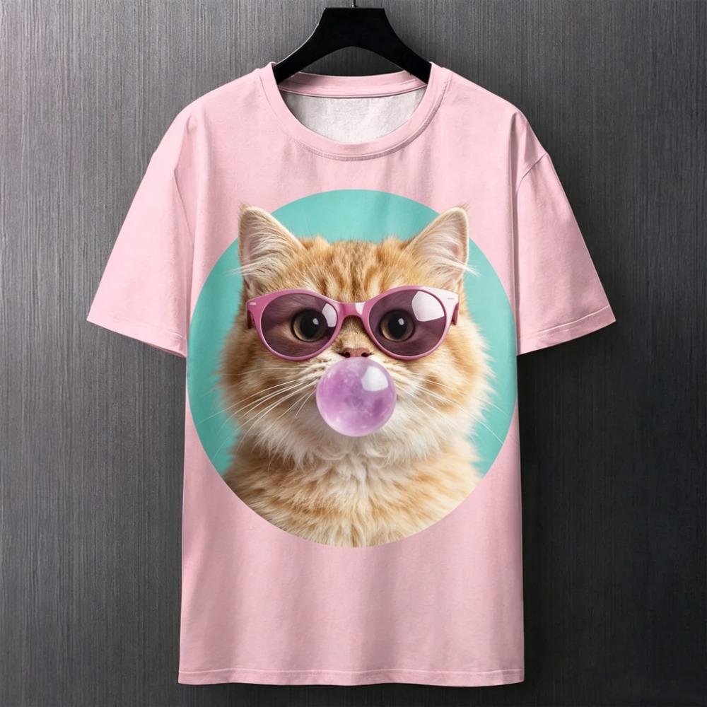Смешная 3D-печать с животными, кошка, пускающая мыльные пузыри, мужская футболка, повседневная футболка, модные топы с коротким рукавом, летняя одежда