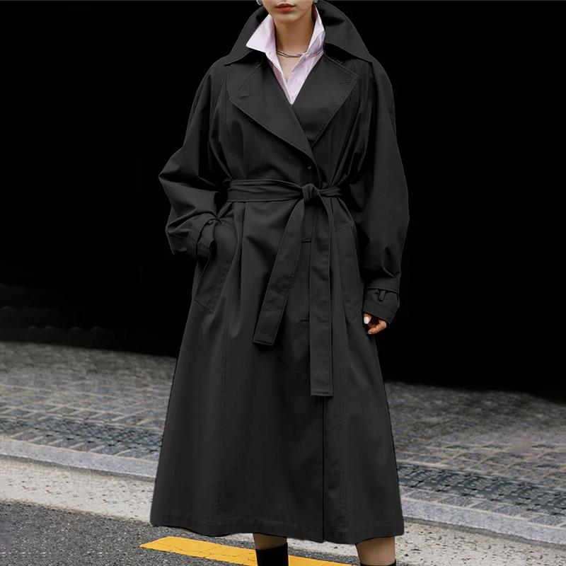 VONDA Женская мода лацкан длинный рукав однотонный пояс тренчкоты