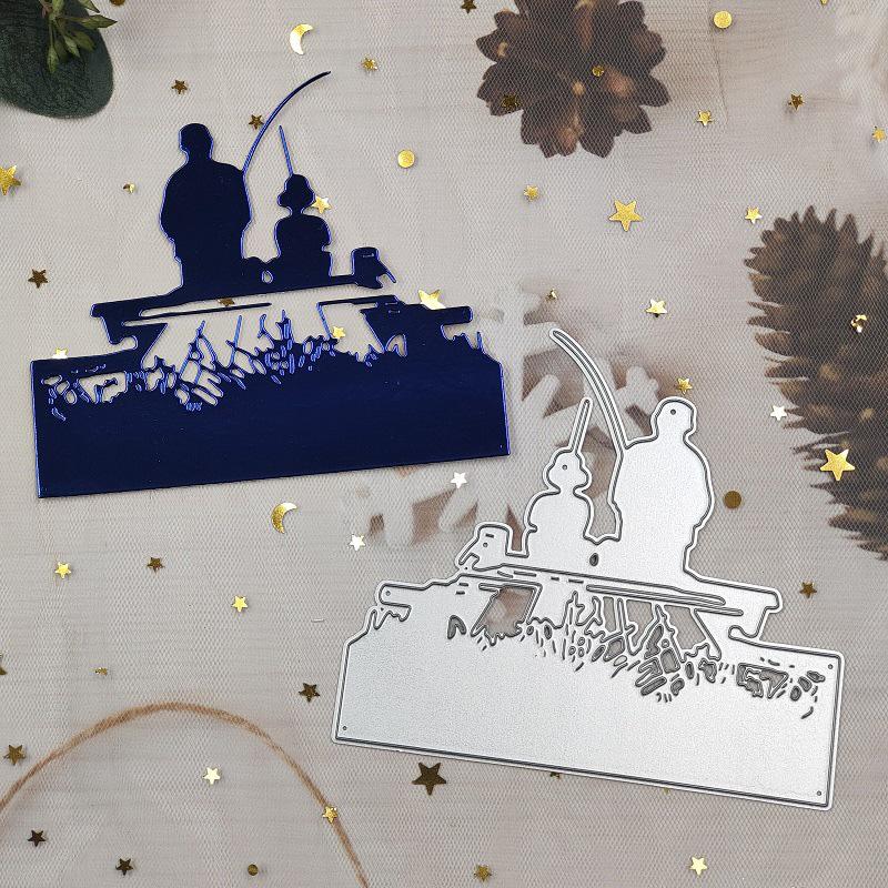 Кемпинг отец и сын, рыбалка у реки, металлические штампы, ремесленное тиснение, штампы для скрапбукинга для изготовления карт, декор