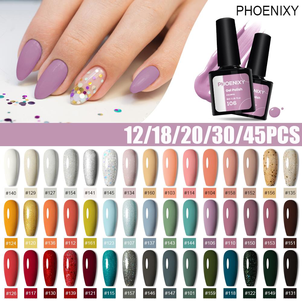 PHOENIXY Набор гель-лаков для ногтей 12/18/20/30/45 шт. Набор 8 мл Гибридный полупостоянный УФ-светодиодный набор для маникюра