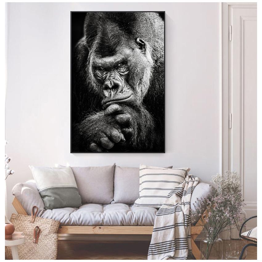 Скандинавская настенная картина для украшения гостиной, постер с изображением обезьяны, черно-белый холст с принтом, абстрактное произведение искусства, художественная живопись