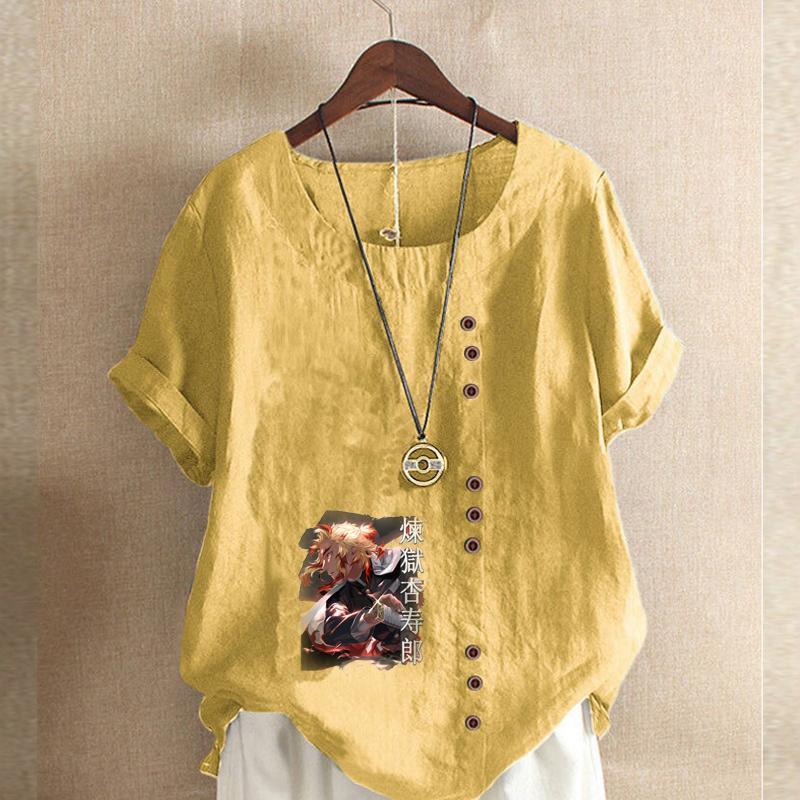 Women's Fashion Cartoon Characters Prined Short Sleeve T-shirt Loose Cotton Shirt Casual Loose Summer Blouse Tops