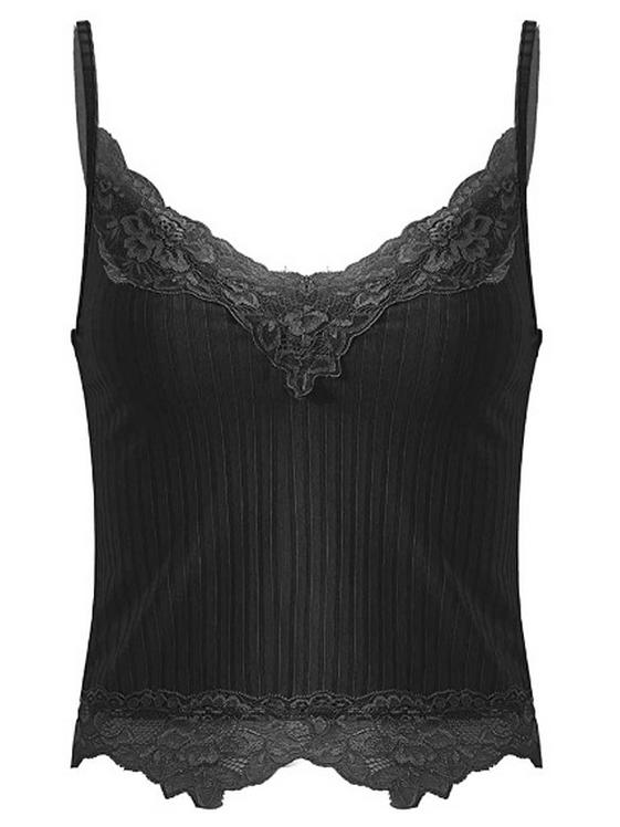 Lace Stitching Deep V Sling Sexy Slim Navel-Baring Tank for Women - Summer 2021 European & American Style