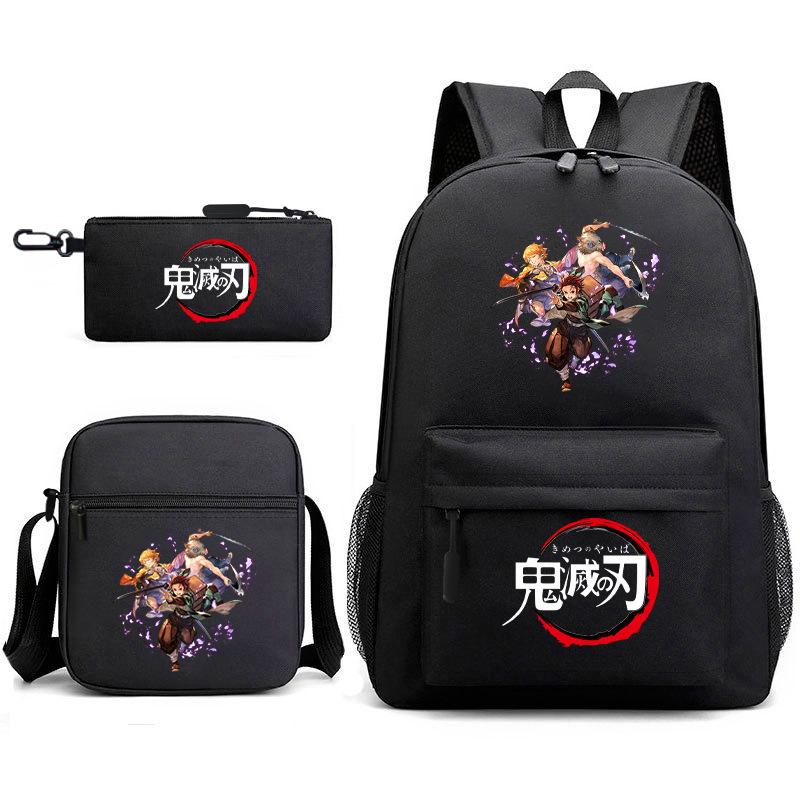 New Schoolbag Animation Three-piece Set Heat Transfer Schoolbag Small Shoulder Pencil Bag Primary and Secondary School Students Backpack