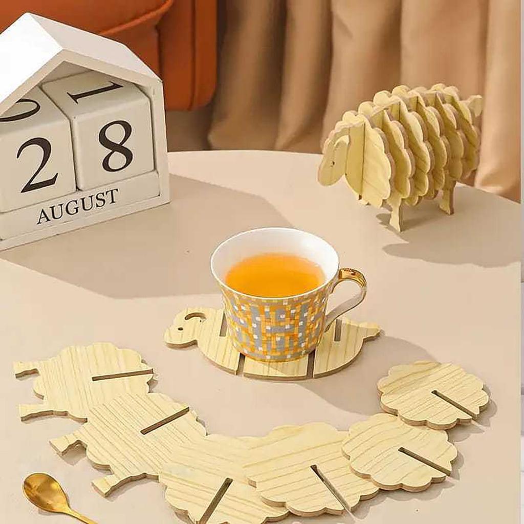 Sheep-Shaped Wooden Heat Insulation Mat Creative Anti-Scald Table Decoration For Home
