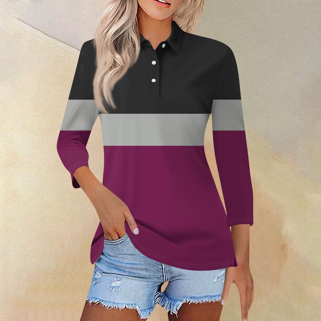 Женская модная повседневная рубашка с короткими рукавами 3/4 с лацканами и принтом, женские топы на пуговицах