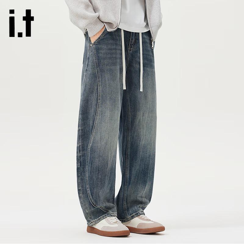 Izzue Мужские джинсы из денима прямого кроя в стиле американского хай-стрит
