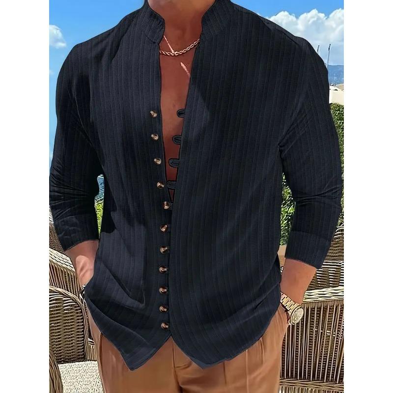 Весна Осень Мужская Ретро Повседневная Свободная Рубашка С Длинным Рукавом