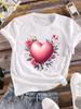 (Asian Size) Women Tee Top Clothing Love Sweet Flower Ladies Casual Short Sleeve T Shirt Fashion Print Lady Female Graphic T-shirts