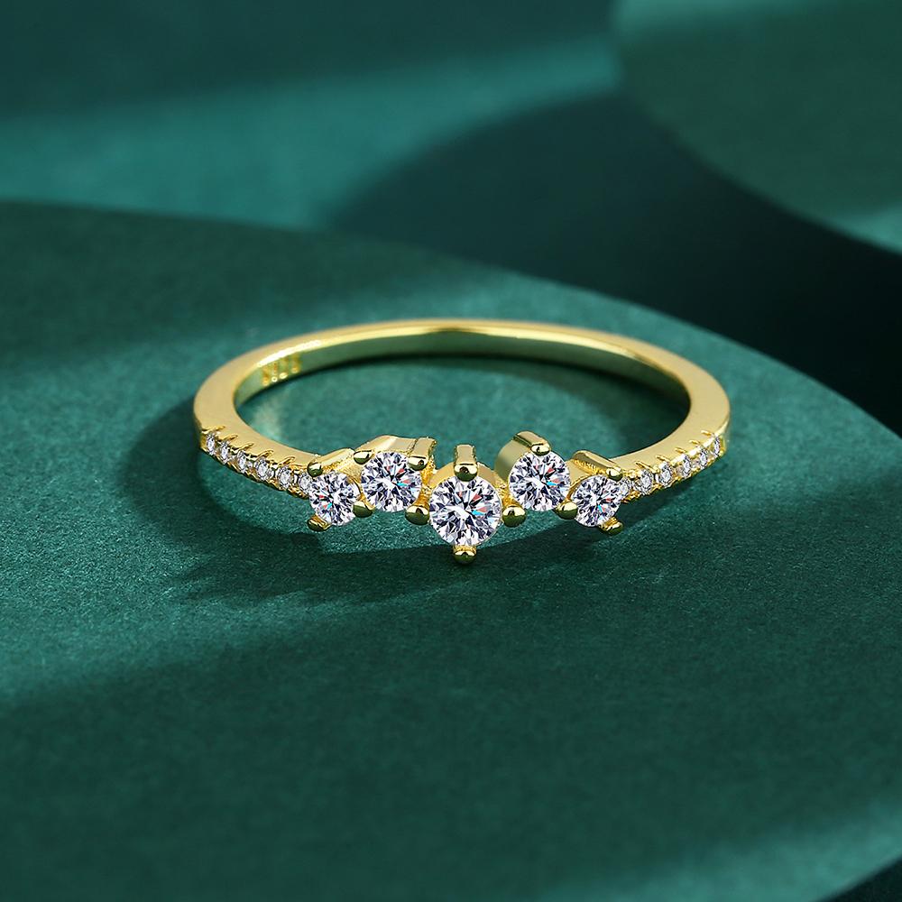 Fashion 18K Gold Geometric Circle Couple Ring For Women Small Diamond Crystal Genuine Sterling Silver Gift Jewelry