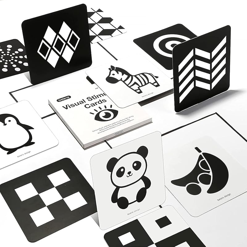 Good productHigh Contrast Baby Flashcards, Black White Color Newborn Brain Development Toys, Visual Stimulation Learning Activity Cards, Educational