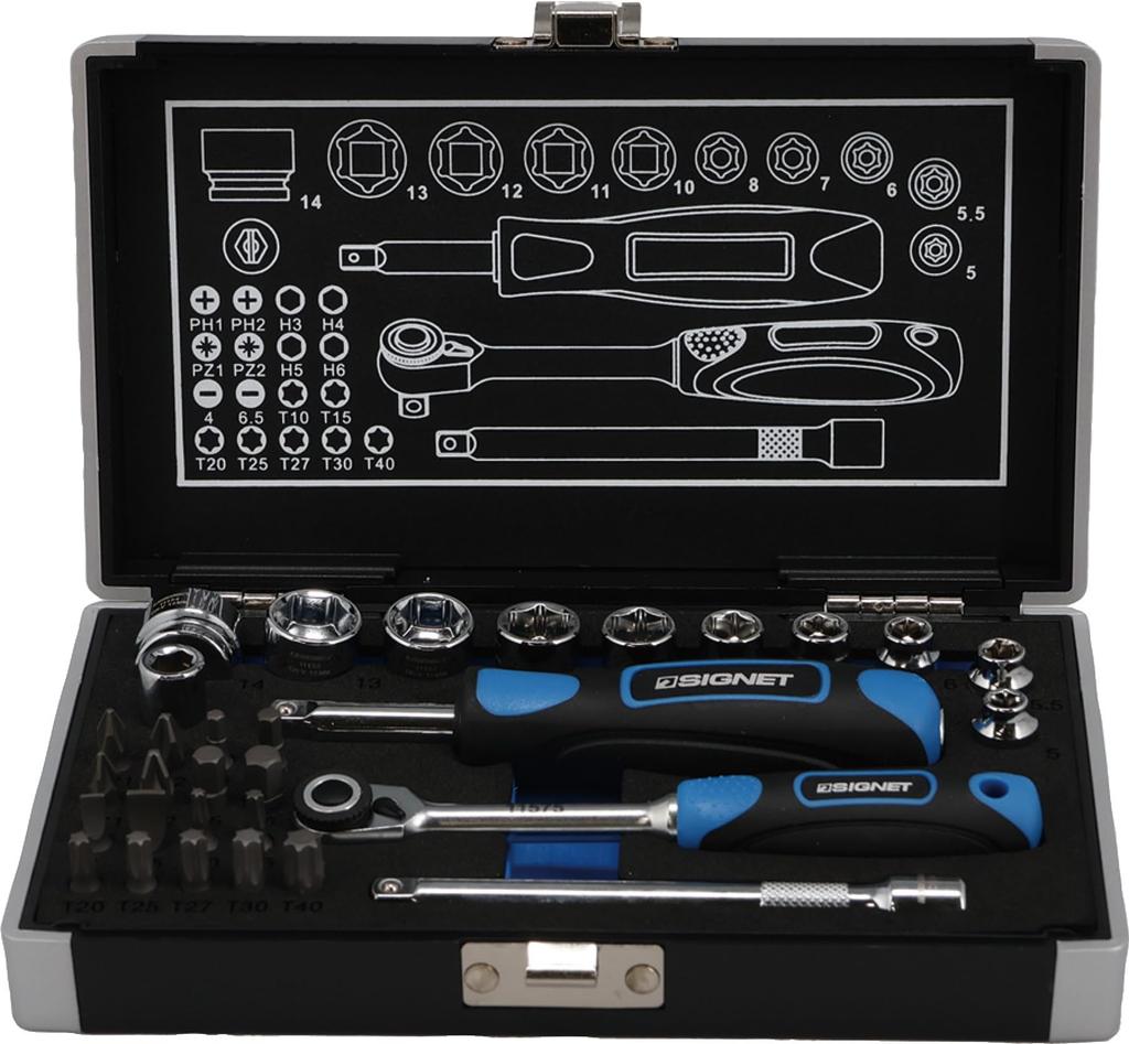 SIGNET 11121 DR Short Socket Bit Set 1/4" 31-Piece & (Hex)
