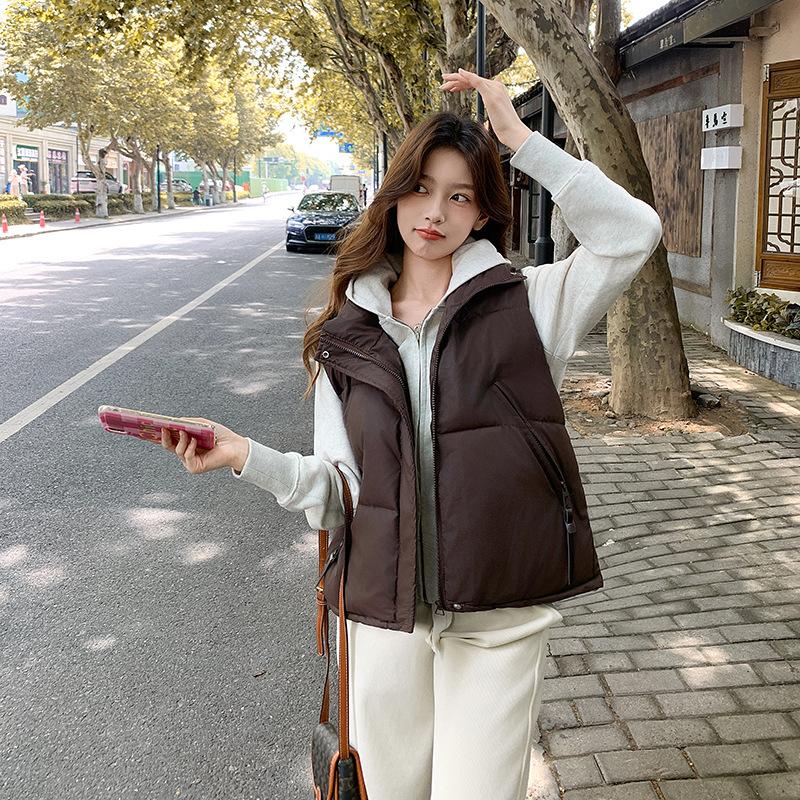 Autumn and winter down cotton vest women's short new loose stand-up collar vest cotton vest vest jacket