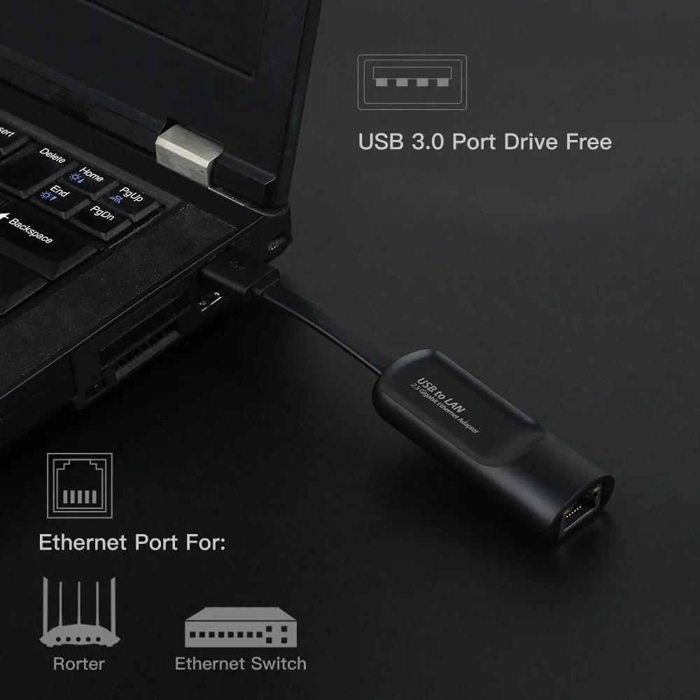 USB 3.0 2.5G USB Network Card RJ45 Port 2.5G Wired Ethernet Adapter  Laptops