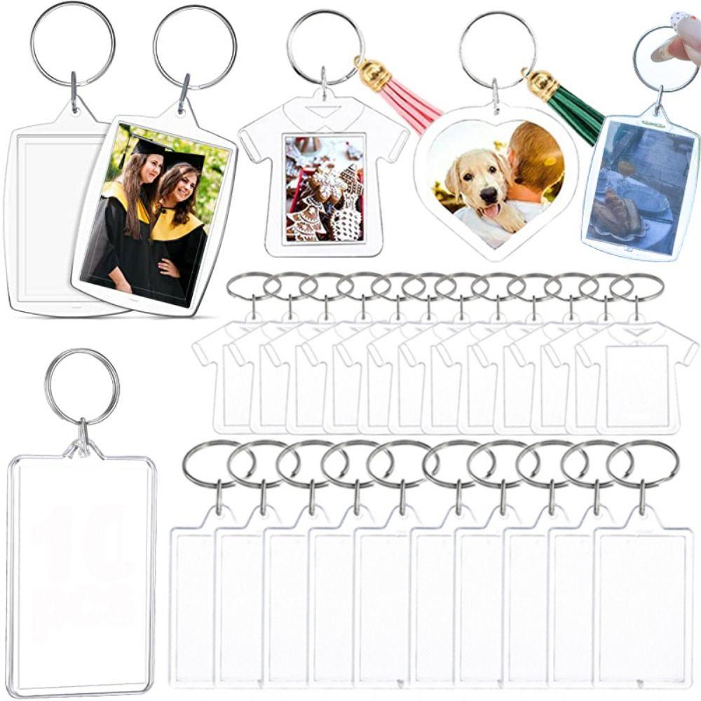 5Pcs Snap-In Custom Insert Photo Photo Frame Keychain Pendant Tassels Picture Keyring DIY