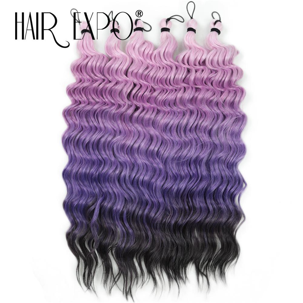 6Pcs 18"Deep Wave Curl Hair 300g Synthetic Water Wave Braiding Hair Extensions Ombre Rainbow Color Twist Crochet Hair For Women