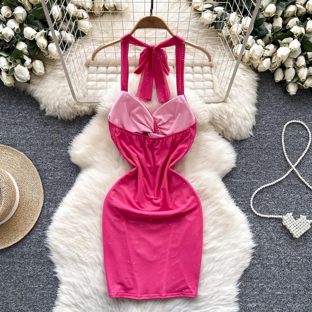 Летние женские сексуальные бретельки через шею с открытой спиной, блестящие, облегающие, мини-короткие, клубные платья для вечеринок