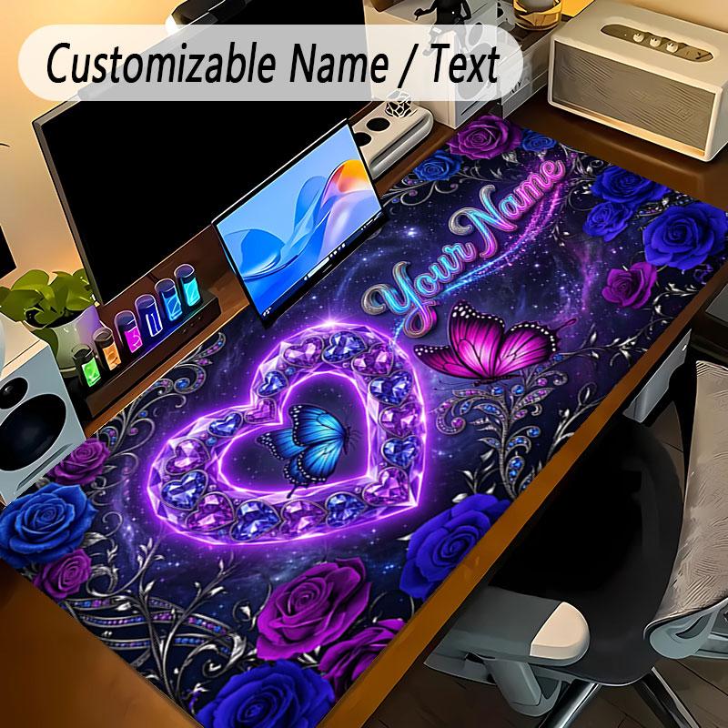 Butterfly Theme Personalized Mouse Pad Custom Name Text Non Slip Desk Pad For Laptop Office Desktop