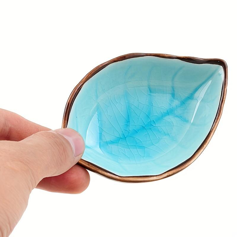 Ceramic Small Dishes Set of 4 Leaves Design Multi-use Kitchen Seasoning Dish Ice Crack Glaze Flavor Dish for Sauce Vinegar
