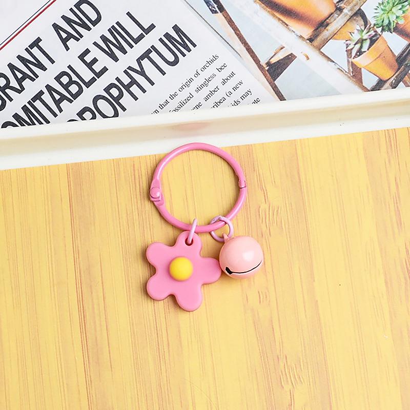Colorful Flower Keychain With Bell Creative Metal Keyrings Flower Bells Pendant Keychain Bag Accessories Key Ring