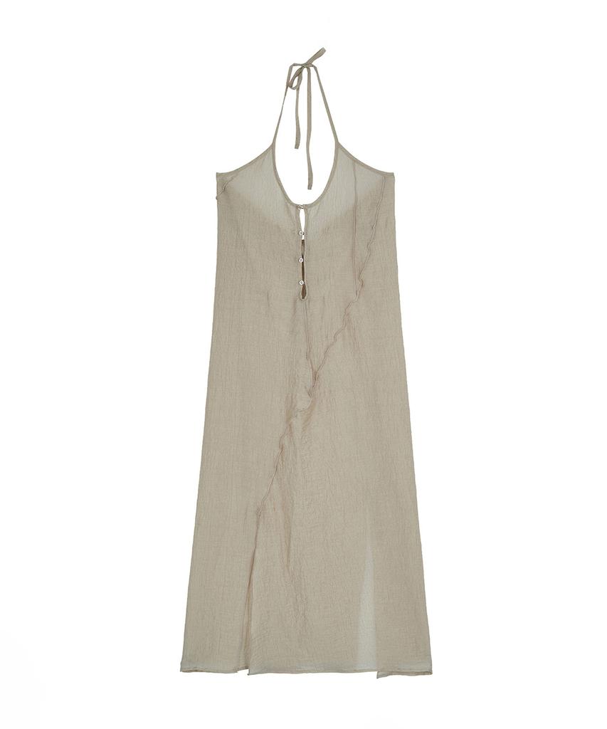 Fortena Strap Slit Dress-Beige