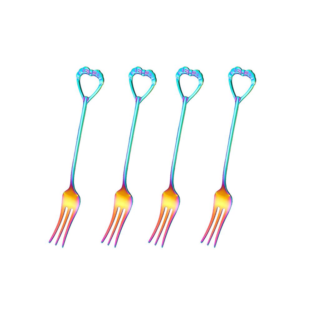 4 шт., набор разноцветных маленьких вилок из нержавеющей стали, десертные вилки для мороженого, торта, чайная закуска, фруктовая вилка, зеркало, столовые приборы, столовые приборы, серебро