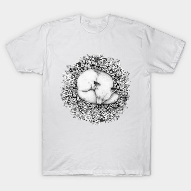 Unisex Fashion TShirt Sleeping In Flowers Fox In Flowers Print TShirt Plus Size S-5XL T-Shirt 100%Cotton Tops O Neck Short Sleeve Tees