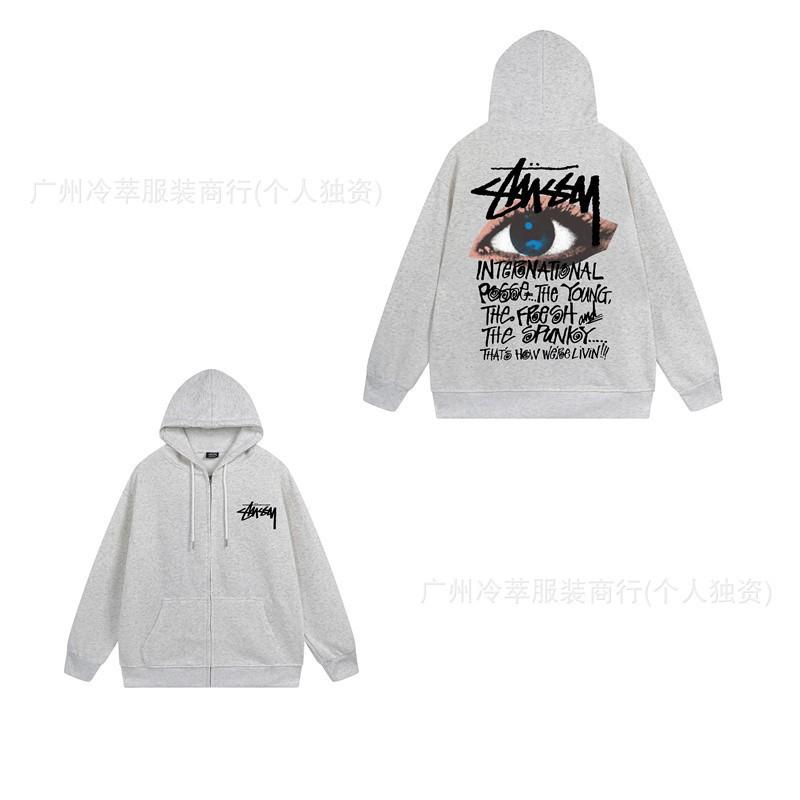 Unisex Hooded Zip-Up Fleece-Lined Sweatshirt With Letter Print Loose Fit Cotton Long Sleeve Men Women