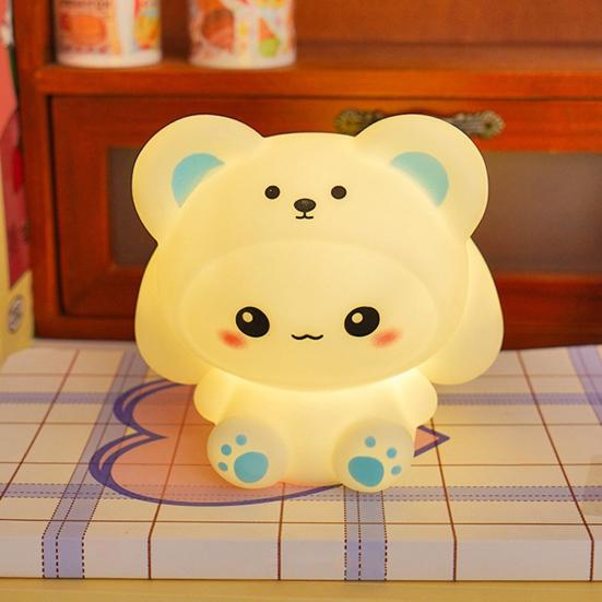 Мультяшный медведь Ночной светильник Мягкий свет без мерцания Питание от батареек Мягкий силиконовый