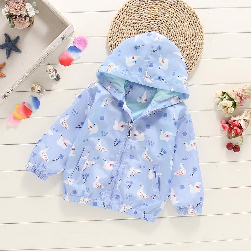 2025 Spring/Summer Korean Style Girls' Printed Hooded Windbreaker Cardigan