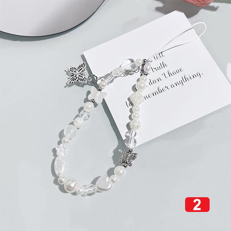 Серебряный кулон-бабочка, цепочка для мобильного телефона с бусинами, модный чехол для телефона, подвесная веревка, женский ремешок для телефона, аксессуар