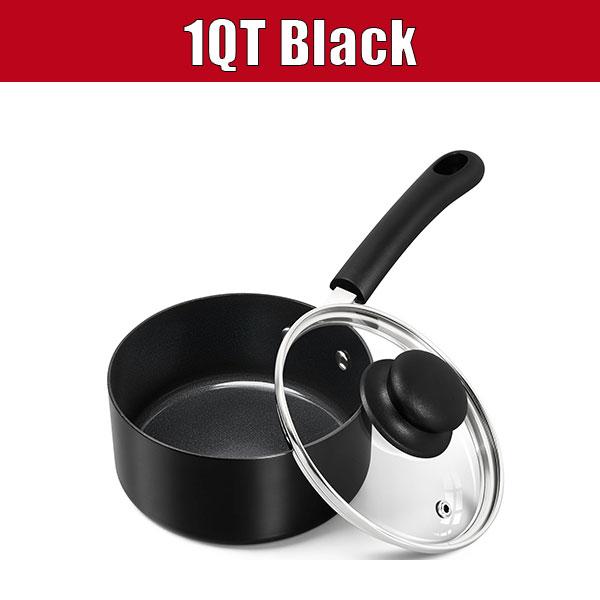 Nonstick Saucepan with Glass Lid 1/2/3QT Small Sacuce Pan Soup Milk Pot Non-Toxic Ceramic Saucepans Easy Clean Cookware Black