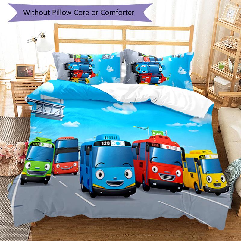 3pcs the little bus tayo pattern bedding set duvet cover set includes duvet cover &pillowcases, perfect all season bedroom decoration & gift