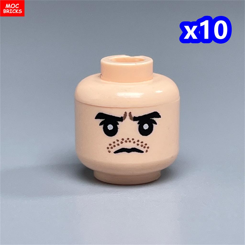 10pcs MOC Bricks Printed Head Beard Men Woman Face Cool Expression Building Blocks Model Kids Toys Gifts